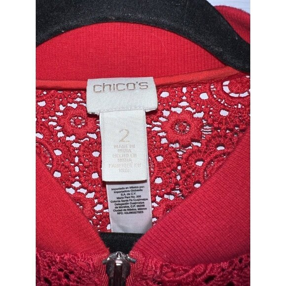 NWOT CHICO'S Red Lace Semi Sheer Full Zip Jacket Sz 2 / Large - Picture 8 of 16